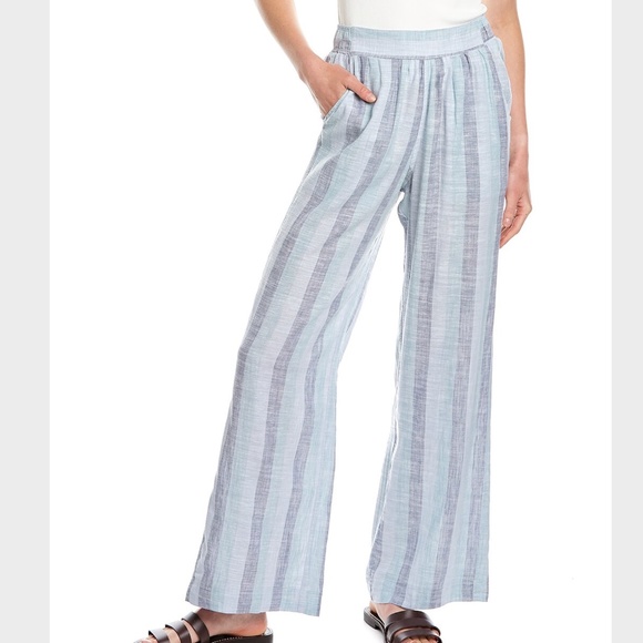 Multi Blue Linen Striped Pants - Picture 2 of 2